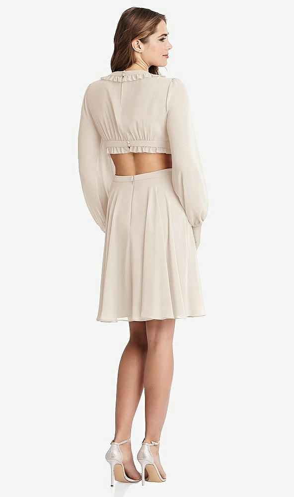 Back View - Oat Bishop Sleeve Ruffled Chiffon Cutout Mini Dress - Hannah