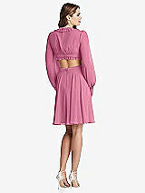 Rear View Thumbnail - Orchid Pink Bishop Sleeve Ruffled Chiffon Cutout Mini Dress - Hannah