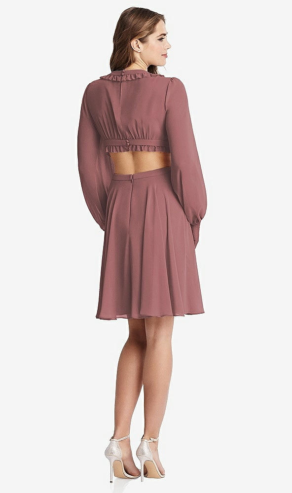 Back View - Rosewood Bishop Sleeve Ruffled Chiffon Cutout Mini Dress - Hannah