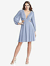 Front View Thumbnail - Sky Blue Bishop Sleeve Ruffled Chiffon Cutout Mini Dress - Hannah