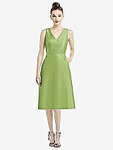 Front View Thumbnail - Mojito Sleeveless V-Neck Satin Midi Dress with Pockets