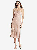 Front View Thumbnail - Cameo Lace Bustier Midi Dress with Spaghetti Straps