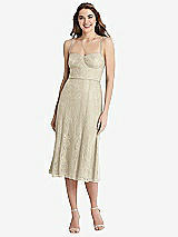 Front View Thumbnail - Champagne Lace Bustier Midi Dress with Spaghetti Straps