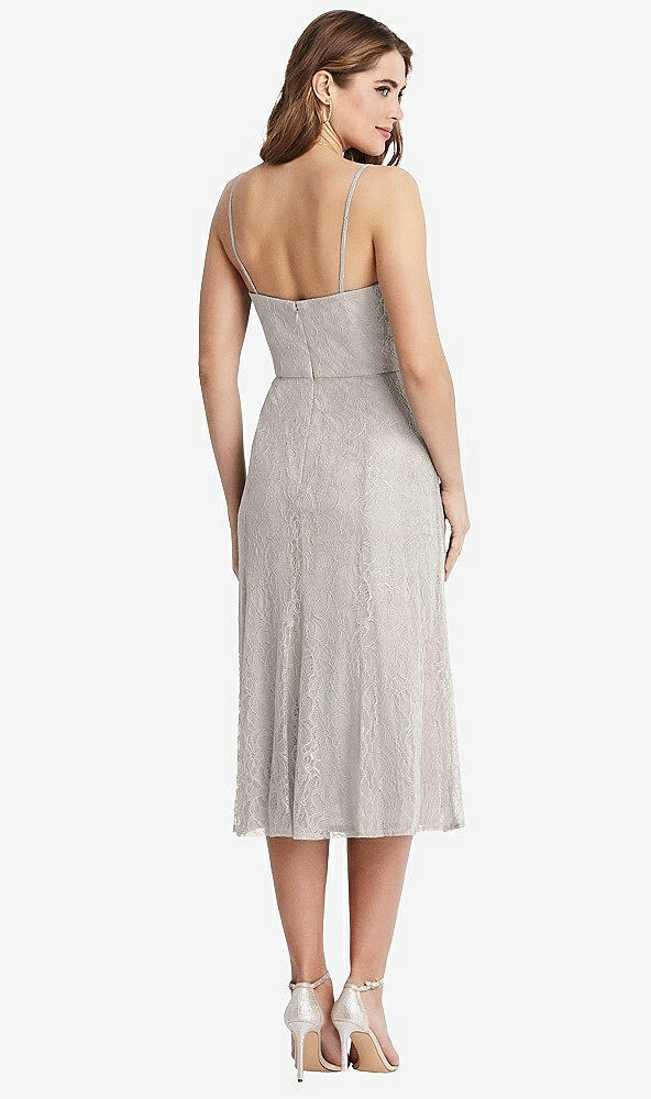 Back View - Oyster Lace Bustier Midi Dress with Spaghetti Straps