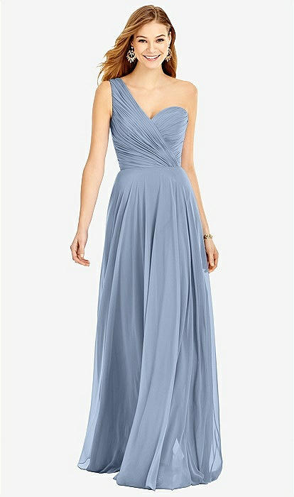 One-shoulder Draped Chiffon Maxi Bridesmaid Dress - Dani In