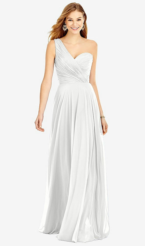 Front View - White One-Shoulder Draped Chiffon Maxi Dress - Dani