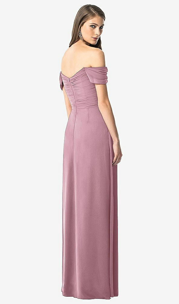 Back View - Dusty Pink Off-the-Shoulder Ruched Chiffon Maxi Dress - Alessia