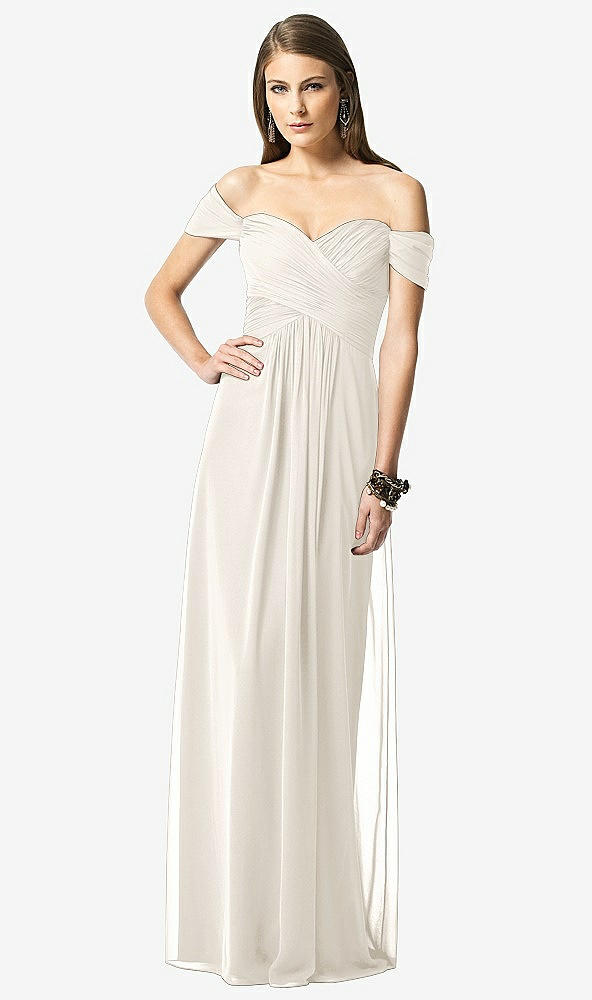 Front View - Ivory Off-the-Shoulder Ruched Chiffon Maxi Dress - Alessia