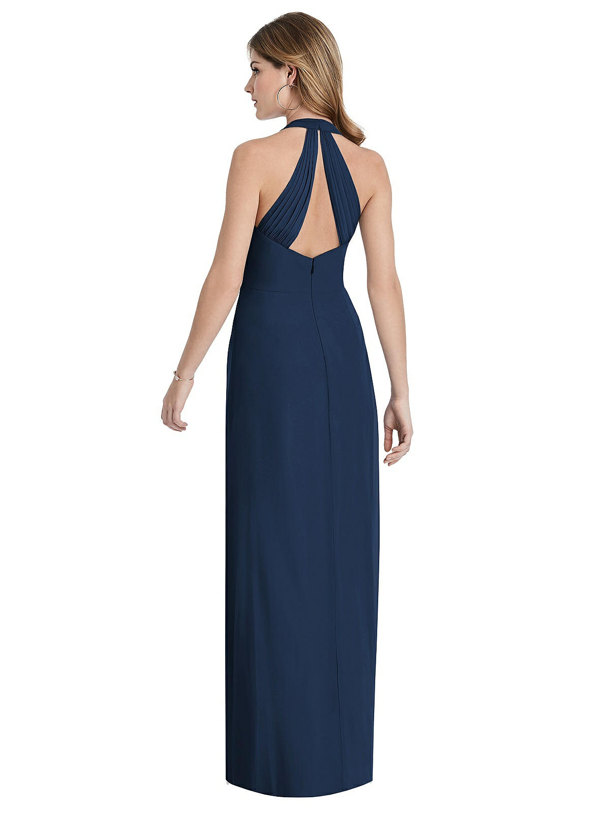 V-neck Halter Chiffon Maxi Bridesmaid Dress - Taryn In