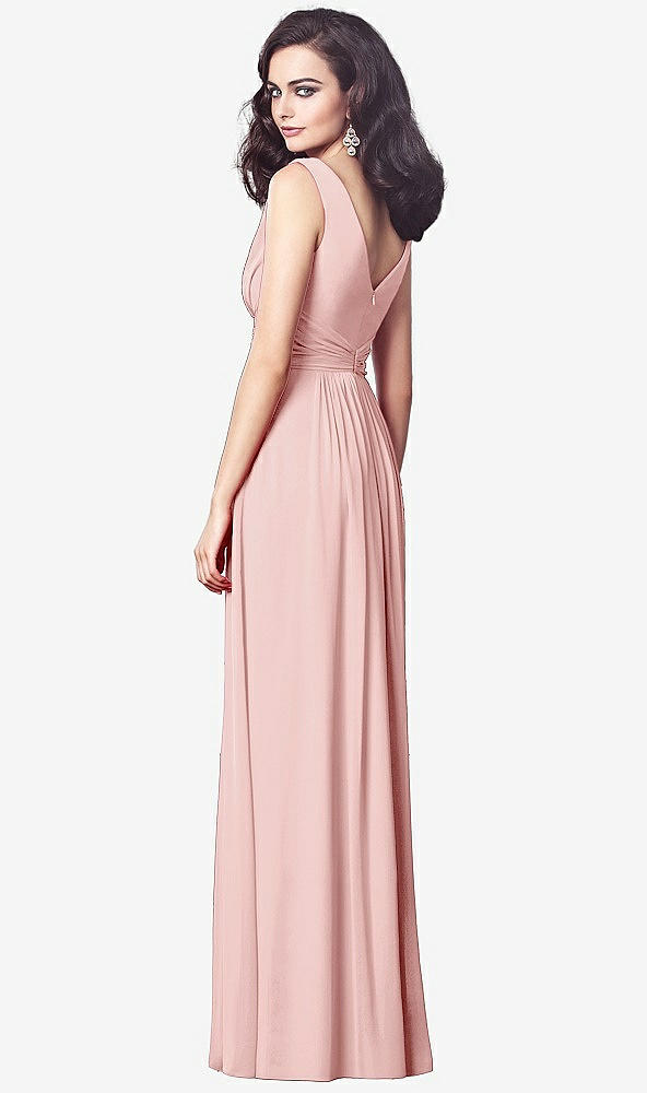 Back View - Rose Draped V-Neck Shirred Chiffon Maxi Dress