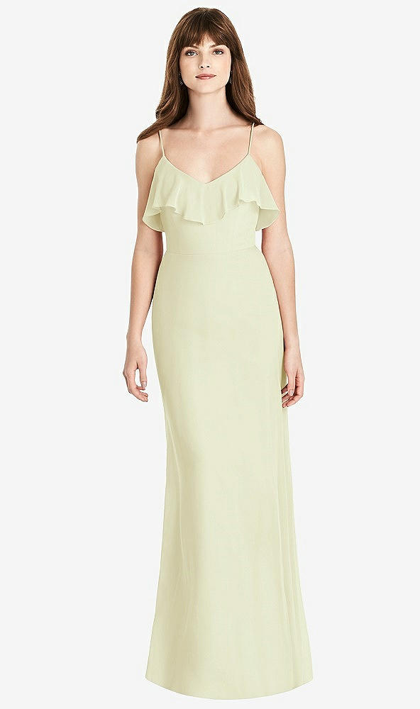 Front View - Butter Yellow Ruffle-Trimmed Backless Maxi Dress