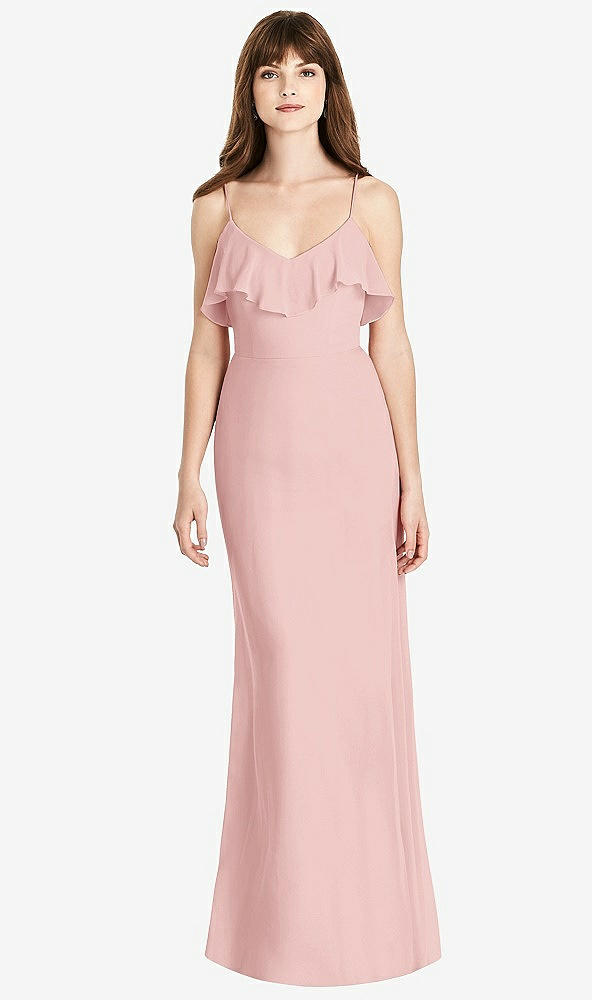 Front View - Rose Ruffle-Trimmed Backless Maxi Dress
