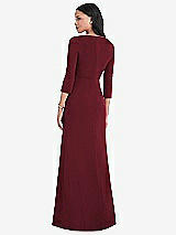 Rear View Thumbnail - Cabernet 3/4 Sleeve V-Back Draped Wrap Maxi Dress - Yara