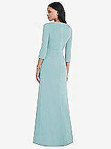 Rear View Thumbnail - Canal Blue 3/4 Sleeve V-Back Draped Wrap Maxi Dress - Yara