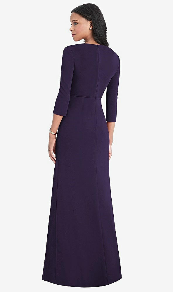 Back View - Concord 3/4 Sleeve V-Back Draped Wrap Maxi Dress - Yara