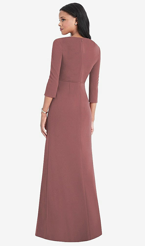 Back View - English Rose 3/4 Sleeve V-Back Draped Wrap Maxi Dress - Yara