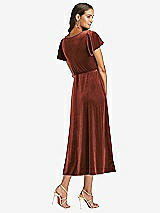Rear View Thumbnail - Auburn Moon Flutter Sleeve Velvet Midi Wrap Dress with Pockets