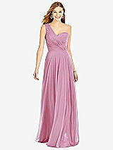 Front View Thumbnail - Powder Pink One-Shoulder Draped Chiffon Maxi Dress - Dani