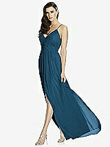 Front View Thumbnail - Atlantic Blue Deep V-Back Shirred Maxi Dress - Ensley