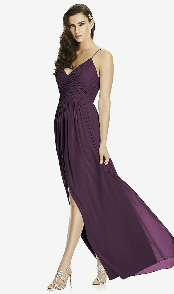 Front View - Aubergine Deep V-Back Shirred Maxi Dress - Ensley