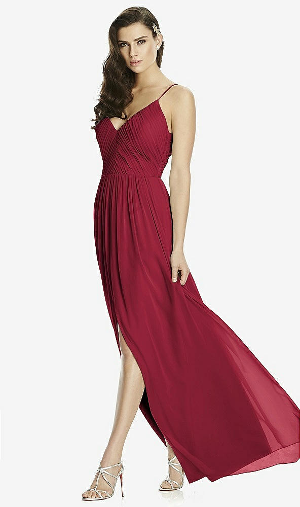 Front View - Burgundy Deep V-Back Shirred Maxi Dress - Ensley