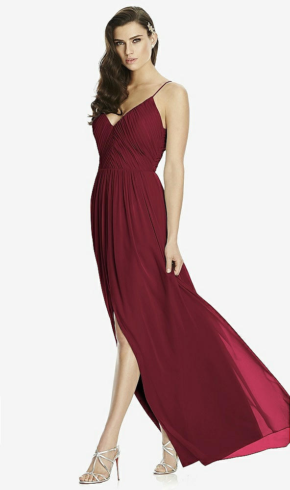 Front View - Cabernet Deep V-Back Shirred Maxi Dress - Ensley