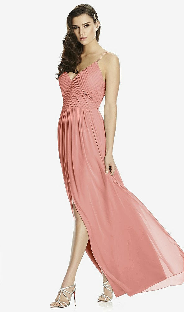 Front View - Desert Rose Deep V-Back Shirred Maxi Dress - Ensley