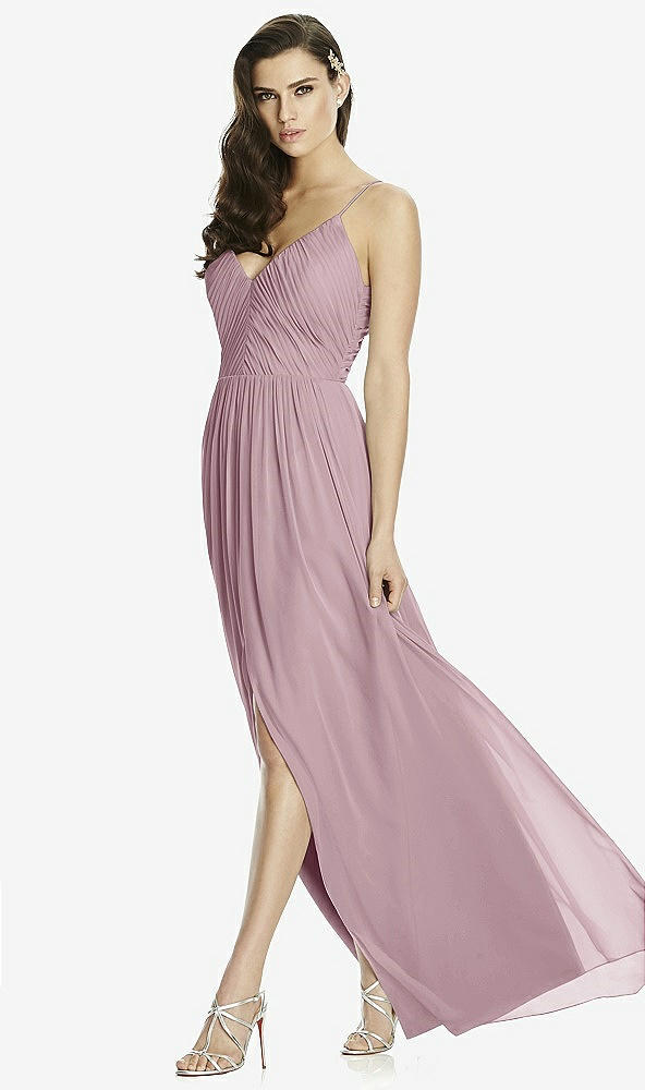 Front View - Dusty Rose Deep V-Back Shirred Maxi Dress - Ensley