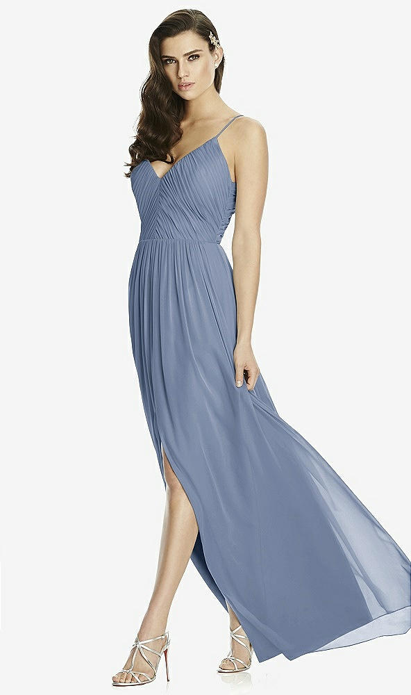 Front View - Larkspur Blue Deep V-Back Shirred Maxi Dress - Ensley