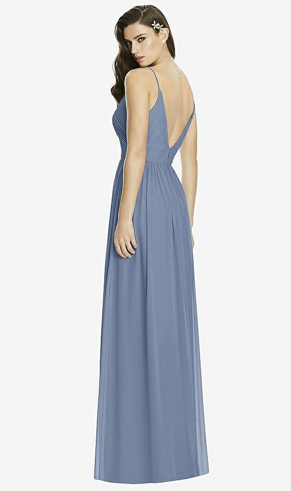 Back View - Larkspur Blue Deep V-Back Shirred Maxi Dress - Ensley