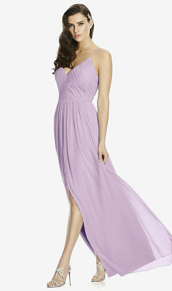 Front View - Pale Purple Deep V-Back Shirred Maxi Dress - Ensley