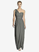 Front View Thumbnail - Charcoal Gray One-Shoulder Draped Maxi Dress with Front Slit - Aeryn