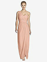 Front View Thumbnail - Pale Peach One-Shoulder Draped Maxi Dress with Front Slit - Aeryn