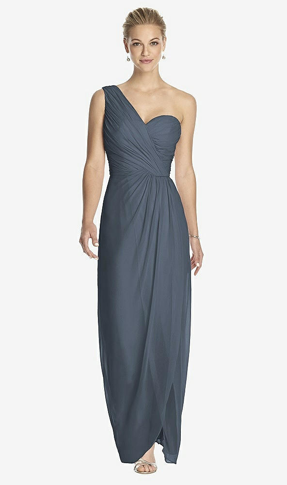 Front View - Silverstone One-Shoulder Draped Maxi Dress with Front Slit - Aeryn
