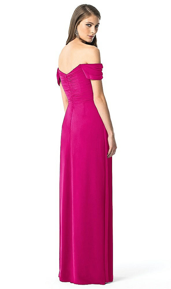 Back View - Think Pink Off-the-Shoulder Ruched Chiffon Maxi Dress - Alessia