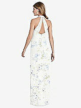 Rear View Thumbnail - Bleu Garden V-Neck Halter Chiffon Maxi Dress - Taryn