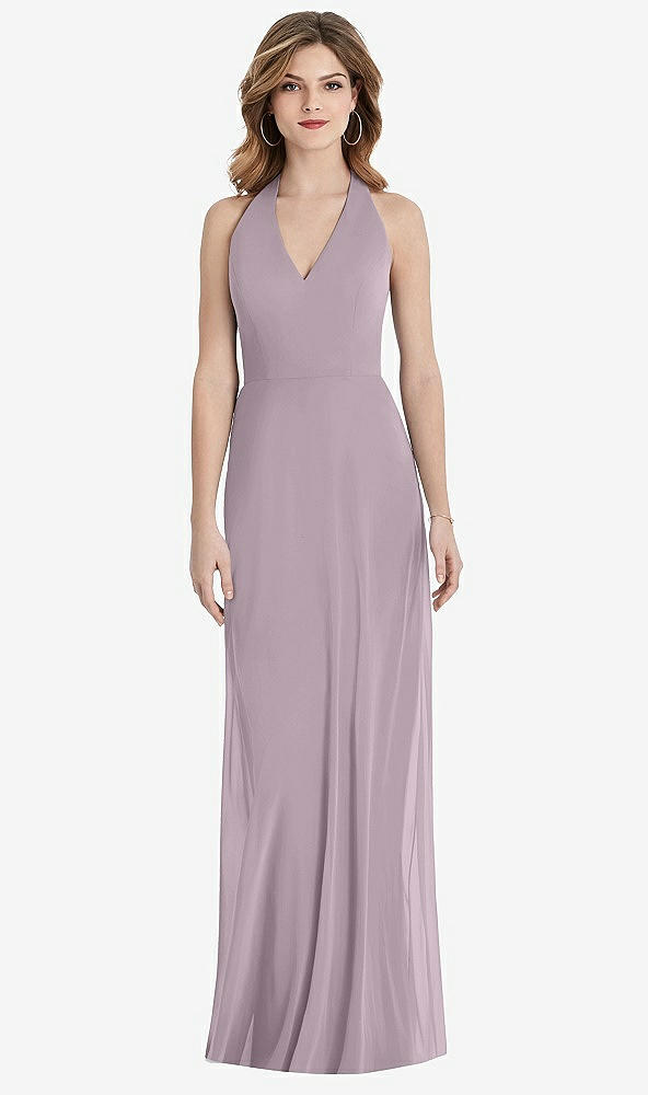 Front View - Lilac Dusk V-Neck Halter Chiffon Maxi Dress - Taryn