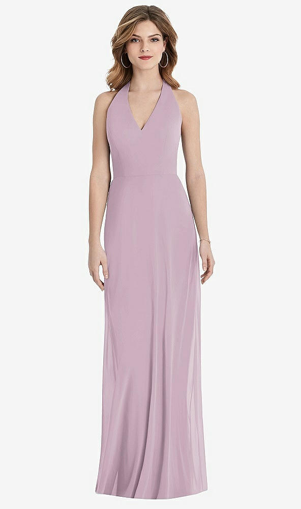 Front View - Suede Rose V-Neck Halter Chiffon Maxi Dress - Taryn