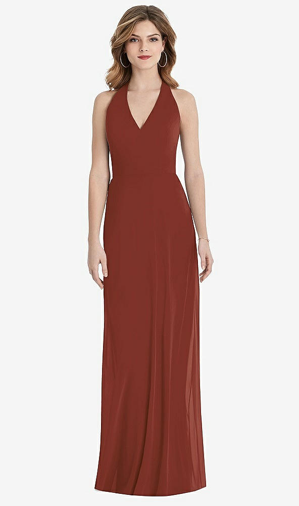 Front View - Auburn Moon V-Neck Halter Chiffon Maxi Dress - Taryn