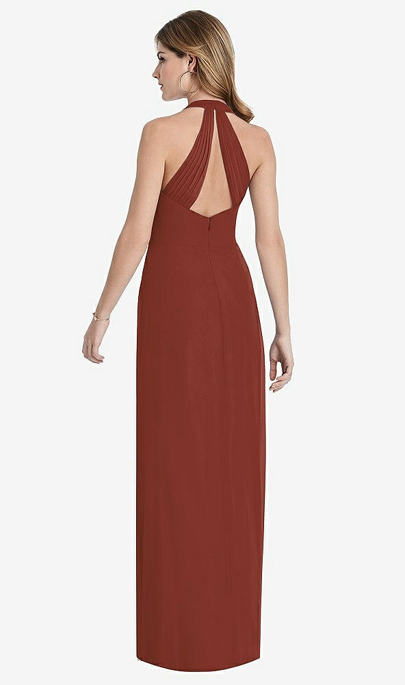 Back View - Auburn Moon V-Neck Halter Chiffon Maxi Dress - Taryn