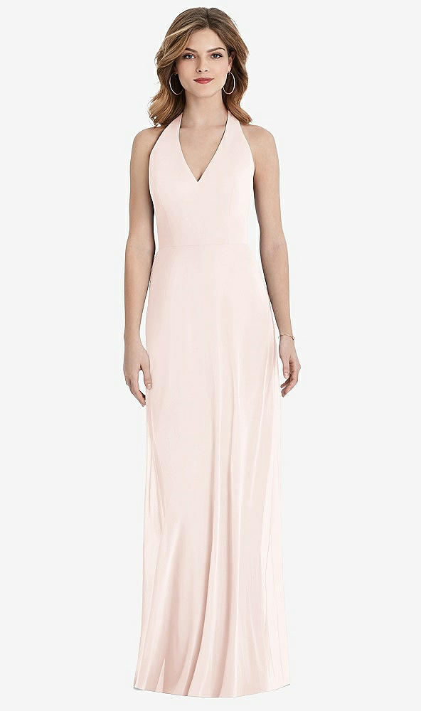 Front View - Blush V-Neck Halter Chiffon Maxi Dress - Taryn