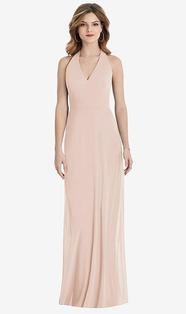 Front View - Cameo V-Neck Halter Chiffon Maxi Dress - Taryn