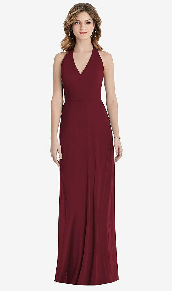 Front View - Cabernet V-Neck Halter Chiffon Maxi Dress - Taryn