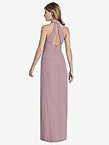 Rear View Thumbnail - Dusty Rose V-Neck Halter Chiffon Maxi Dress - Taryn