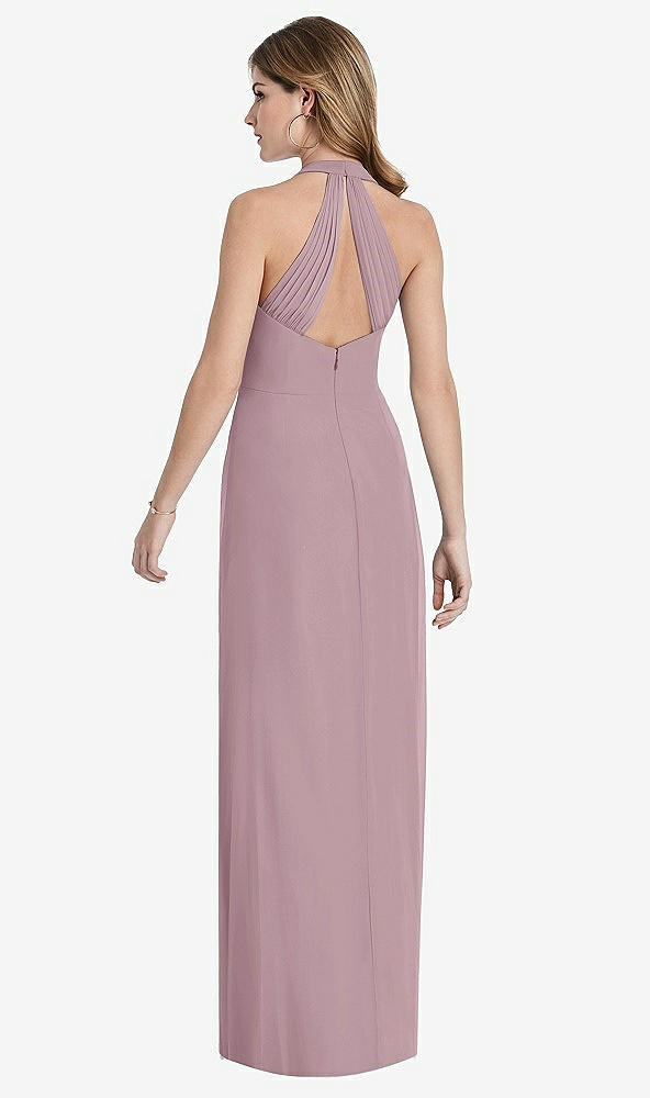 Back View - Dusty Rose V-Neck Halter Chiffon Maxi Dress - Taryn