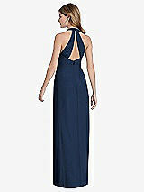 Rear View Thumbnail - Midnight Navy V-Neck Halter Chiffon Maxi Dress - Taryn
