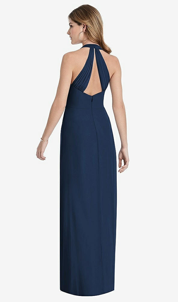 Back View - Midnight Navy V-Neck Halter Chiffon Maxi Dress - Taryn