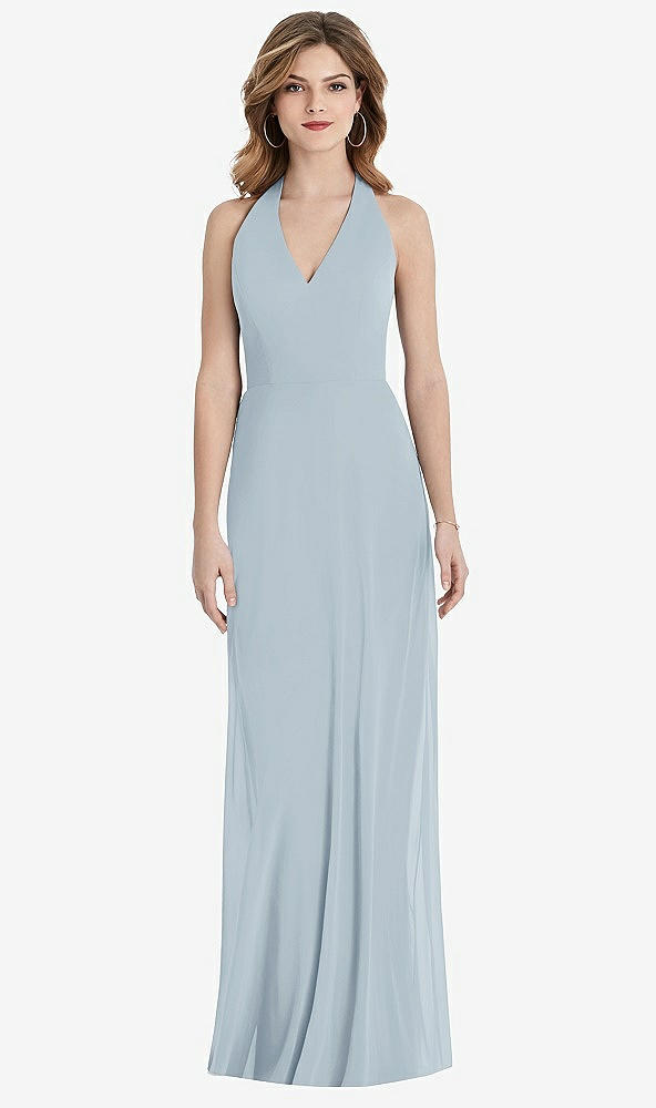 Front View - Mist V-Neck Halter Chiffon Maxi Dress - Taryn