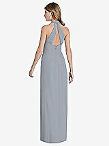 Rear View Thumbnail - Platinum V-Neck Halter Chiffon Maxi Dress - Taryn