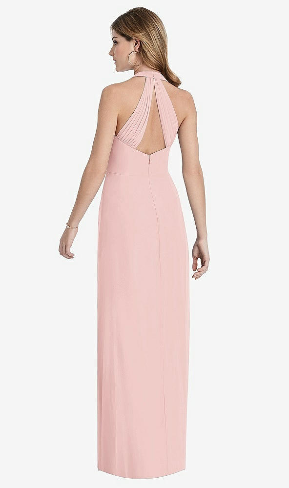 Back View - Rose V-Neck Halter Chiffon Maxi Dress - Taryn